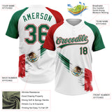 Custom White Kelly Green-Red The Abstract Wing With Mexican Flag Two-Button Unisex Softball Jersey