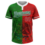 Custom Red Kelly Green-White Mexico Two-Button Unisex Softball Jersey