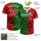 Custom Red Kelly Green-White Mexico Two-Button Unisex Softball Jersey