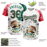Custom White Kelly Green-Red Mexico Two-Button Unisex Softball Jersey