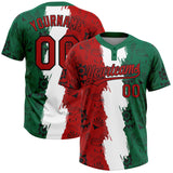 Custom Kelly Green Red Black-White Mexico Two-Button Unisex Softball Jersey