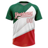 Custom Kelly Green White-Red Mexico Two-Button Unisex Softball Jersey