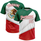 Custom Kelly Green White-Red Mexico Two-Button Unisex Softball Jersey