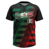 Custom Black Vintage Mexican Flag Kelly Green Red-White Mexico Two-Button Unisex Softball Jersey