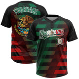 Custom Black Vintage Mexican Flag Kelly Green Red-White Mexico Two-Button Unisex Softball Jersey
