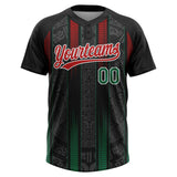 Custom Black Kelly Green Red-White Mexico Two-Button Unisex Softball Jersey