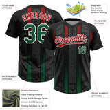 Custom Black Kelly Green Red-White Mexico Two-Button Unisex Softball Jersey