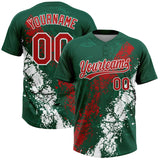 Custom Kelly Green Red-White Mexico Dripping Splatter Cracked Texture Two-Button Unisex Softball Jersey
