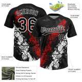 Custom Black Red-White Dripping Splatter Cracked Texture Two-Button Unisex Softball Jersey