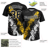 Custom Black Yellow-White Dripping Splatter Cracked Texture Two-Button Unisex Softball Jersey