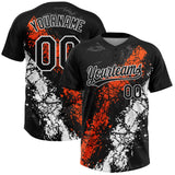Custom Black Orange-White Dripping Splatter Cracked Texture Two-Button Unisex Softball Jersey