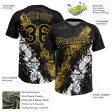 Custom Black Old Gold-White Dripping Splatter Cracked Texture Two-Button Unisex Softball Jersey