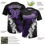 Custom Black Purple-White Dripping Splatter Cracked Texture Two-Button Unisex Softball Jersey