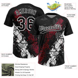 Custom Black Crimson-White Dripping Splatter Cracked Texture Two-Button Unisex Softball Jersey