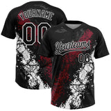 Custom Black Crimson-White Dripping Splatter Cracked Texture Two-Button Unisex Softball Jersey
