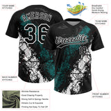 Custom Black Teal-White Dripping Splatter Cracked Texture Two-Button Unisex Softball Jersey