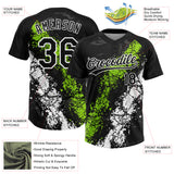 Custom Black Neon Green-White Dripping Splatter Cracked Texture Two-Button Unisex Softball Jersey