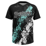 Custom Black Ice Blue-White Dripping Splatter Cracked Texture Two-Button Unisex Softball Jersey
