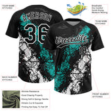 Custom Black Aqua-White Dripping Splatter Cracked Texture Two-Button Unisex Softball Jersey