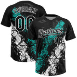 Custom Black Aqua-White Dripping Splatter Cracked Texture Two-Button Unisex Softball Jersey