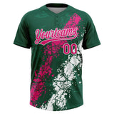 Custom Kelly Green Hot Pink-White Dripping Splatter Cracked Texture Two-Button Unisex Softball Jersey
