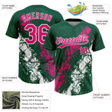 Custom Kelly Green Hot Pink-White Dripping Splatter Cracked Texture Two-Button Unisex Softball Jersey
