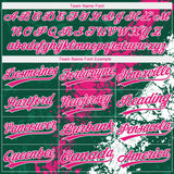 Custom Kelly Green Hot Pink-White Dripping Splatter Cracked Texture Two-Button Unisex Softball Jersey