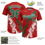 Custom Red Kelly Green-White Dripping Splatter Cracked Texture Two-Button Unisex Softball Jersey