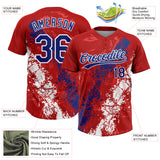 Custom Red Royal-White Dripping Splatter Cracked Texture Two-Button Unisex Softball Jersey
