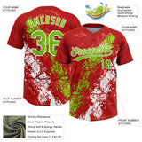 Custom Red Neon Green-White Dripping Splatter Cracked Texture Two-Button Unisex Softball Jersey