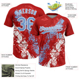 Custom Red Light Blue-White Dripping Splatter Cracked Texture Two-Button Unisex Softball Jersey