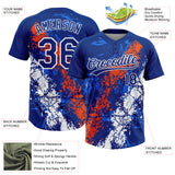 Custom Royal Orange-White Dripping Splatter Cracked Texture Two-Button Unisex Softball Jersey