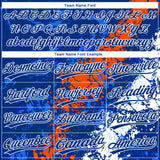 Custom Royal Orange-White Dripping Splatter Cracked Texture Two-Button Unisex Softball Jersey