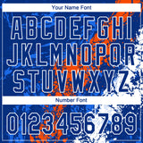 Custom Royal Orange-White Dripping Splatter Cracked Texture Two-Button Unisex Softball Jersey