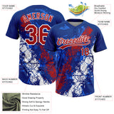 Custom Royal Red-White Dripping Splatter Cracked Texture Two-Button Unisex Softball Jersey