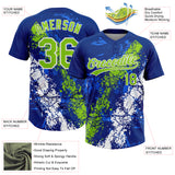 Custom Royal Neon Green-White Dripping Splatter Cracked Texture Two-Button Unisex Softball Jersey