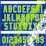 Custom Royal Neon Green-White Dripping Splatter Cracked Texture Two-Button Unisex Softball Jersey
