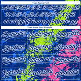 Custom Royal Neon Green Pink-White Dripping Splatter Cracked Texture Two-Button Unisex Softball Jersey