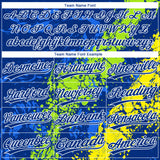 Custom Royal Neon Green Light Yellow-White Dripping Splatter Cracked Texture Two-Button Unisex Softball Jersey