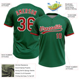 Custom Kelly Green Red-White Ethnic Aztec Mexican Heritage Two-Button Unisex Softball Jersey