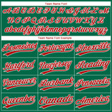 Custom Kelly Green Red-White Ethnic Aztec Mexican Heritage Two-Button Unisex Softball Jersey