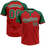 Custom Red Kelly Green-White Ethnic Aztec Mexican Heritage Two-Button Unisex Softball Jersey