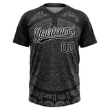 Custom Black Steel Gray-White Ethnic Aztec Mexican Heritage Two-Button Unisex Softball Jersey
