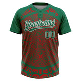 Custom Kelly Green Red-White Ethnic Aztec Mexican Heritage Two-Button Unisex Softball Jersey
