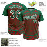 Custom Kelly Green Red-White Ethnic Aztec Mexican Heritage Two-Button Unisex Softball Jersey