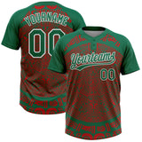 Custom Kelly Green Red-White Ethnic Aztec Mexican Heritage Two-Button Unisex Softball Jersey
