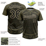 Custom Olive Black-Cream Ethnic Aztec Mexican Heritage Two-Button Unisex Softball Jersey
