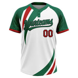 Custom White Red Kelly Green-Black Mexico Two-Button Unisex Softball Jersey