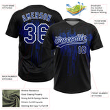 Custom Black Royal-White Dripping Splatter Paint Two-Button Unisex Softball Jersey