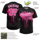 Custom Black Pink-White Dripping Splatter Paint Two-Button Unisex Softball Jersey